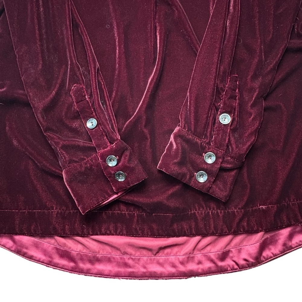 Soft Surroundings Velvet Popover Tunic Top Size M Burgundy Wine Button Cuffs - Picture 4 of 9